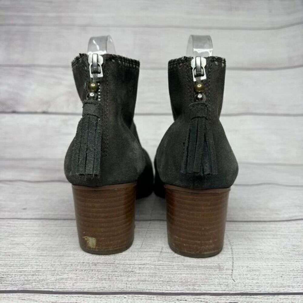 Toms Gray Suede Back Zip Tassel Block Heel Booties women's size 8.5 - Picture 6 of 6